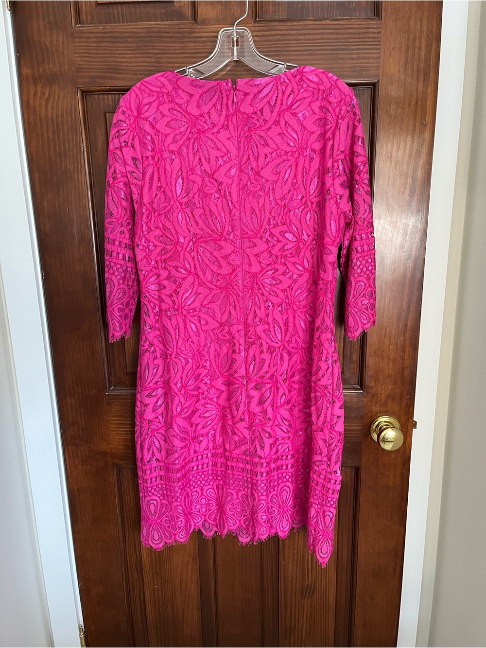 Kensie Bright Fuchsia Lace Long-Sleeve Shift Dress